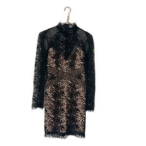 Bardot Revolve Black Lace Mock Neck